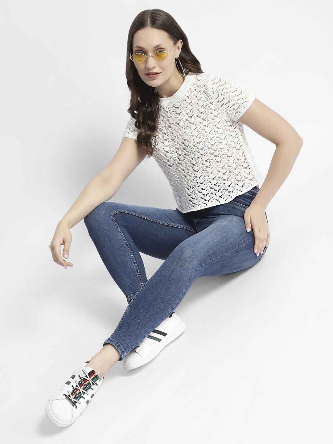 Madame Off White Crochet Top With Short Sleeves - Image 2