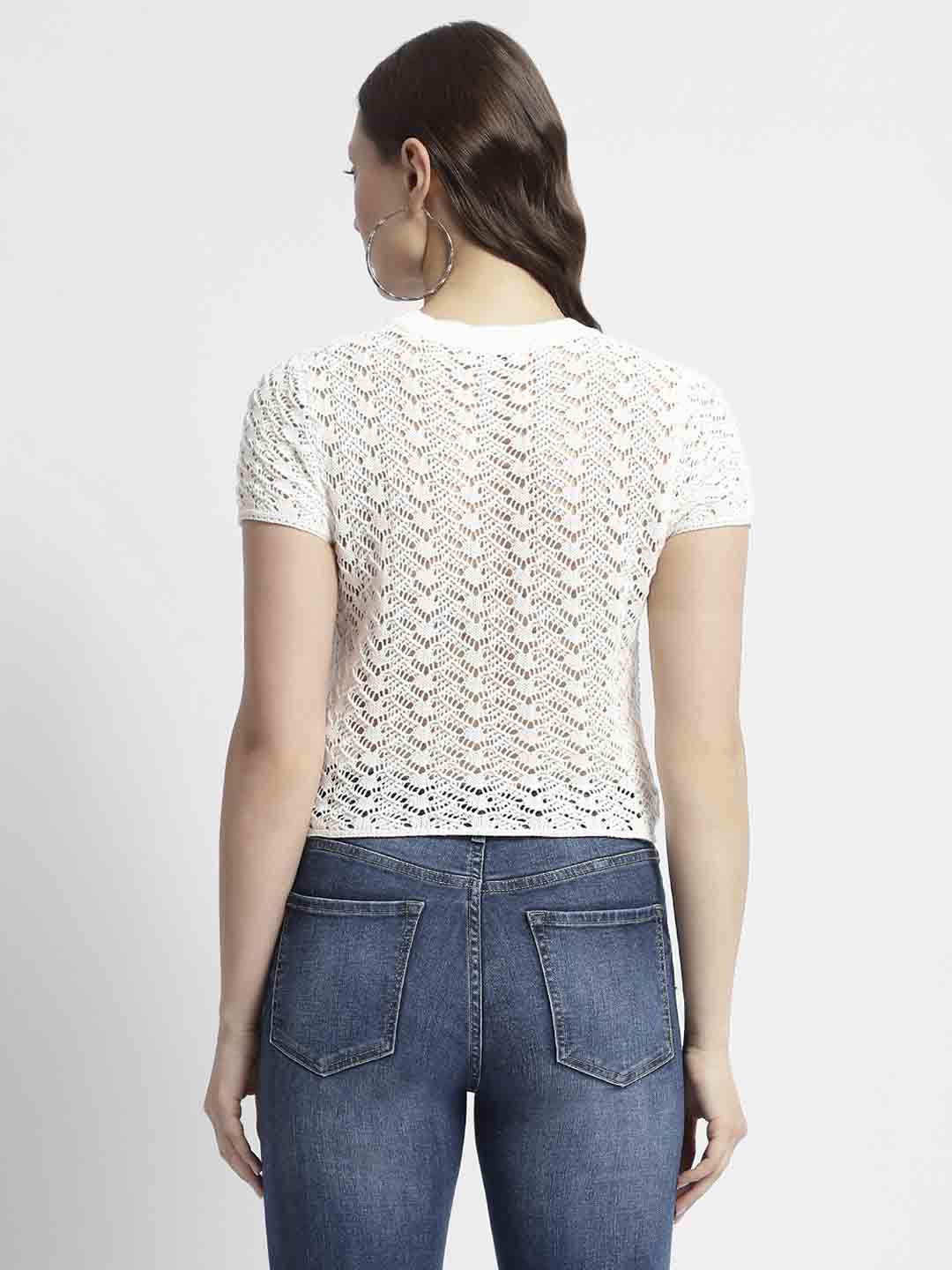 Madame Off White Crochet Top With Short Sleeves - Image 5