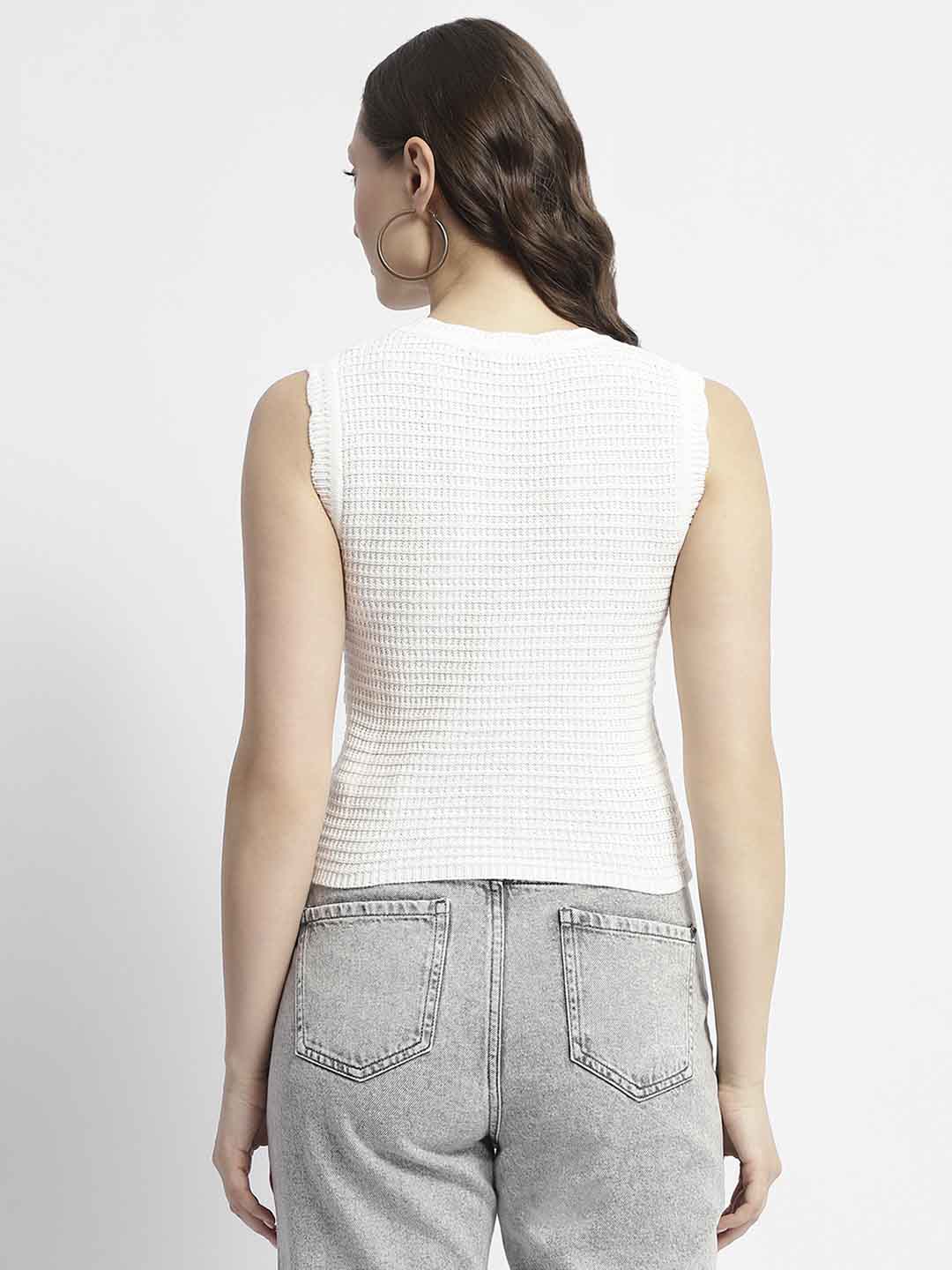 Madame White Floral Applique Sleeveless Top - Image 6