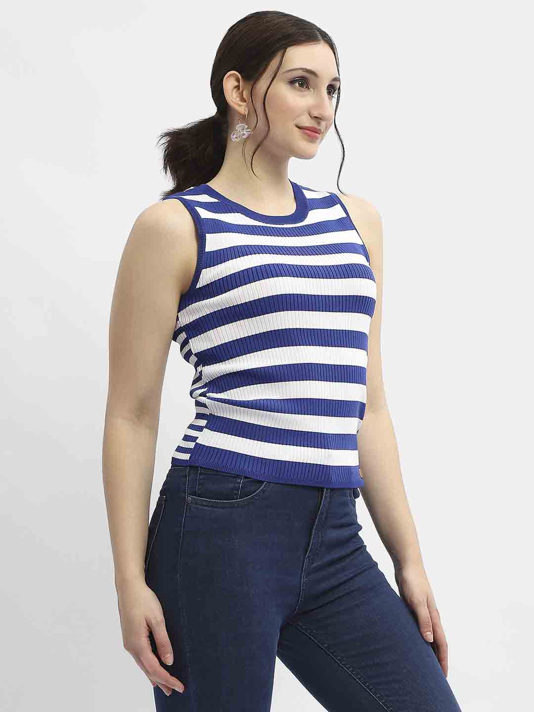 Madame Striped Royal Blue Tank Top - Image 4