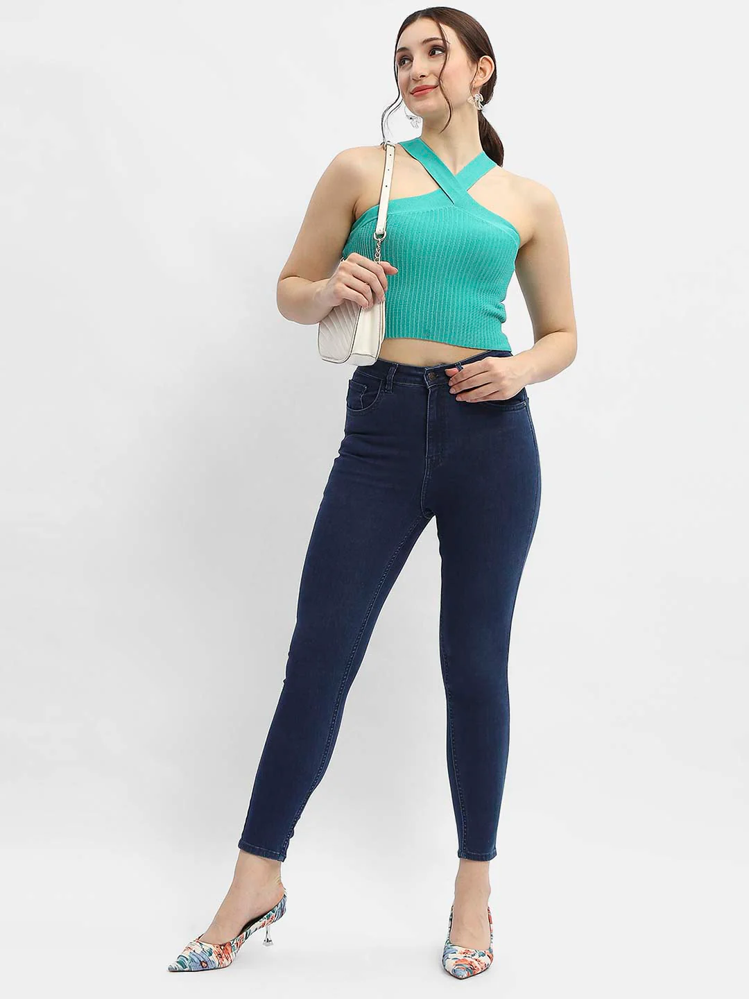 Madame Criss-Cross Halter Neck Green Top - Image 2