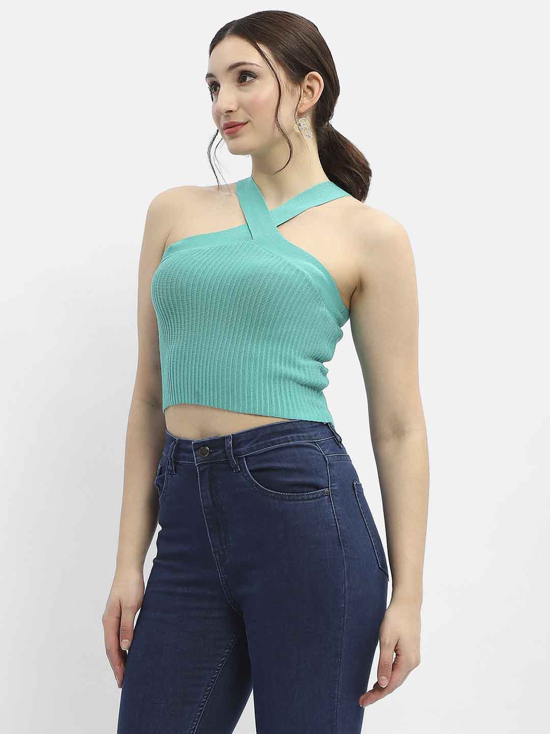 Madame Criss-Cross Halter Neck Green Top - Image 4