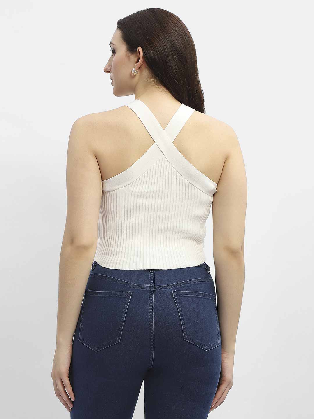 Madame Criss-Cross Halter Neck Off-White Top - Image 5