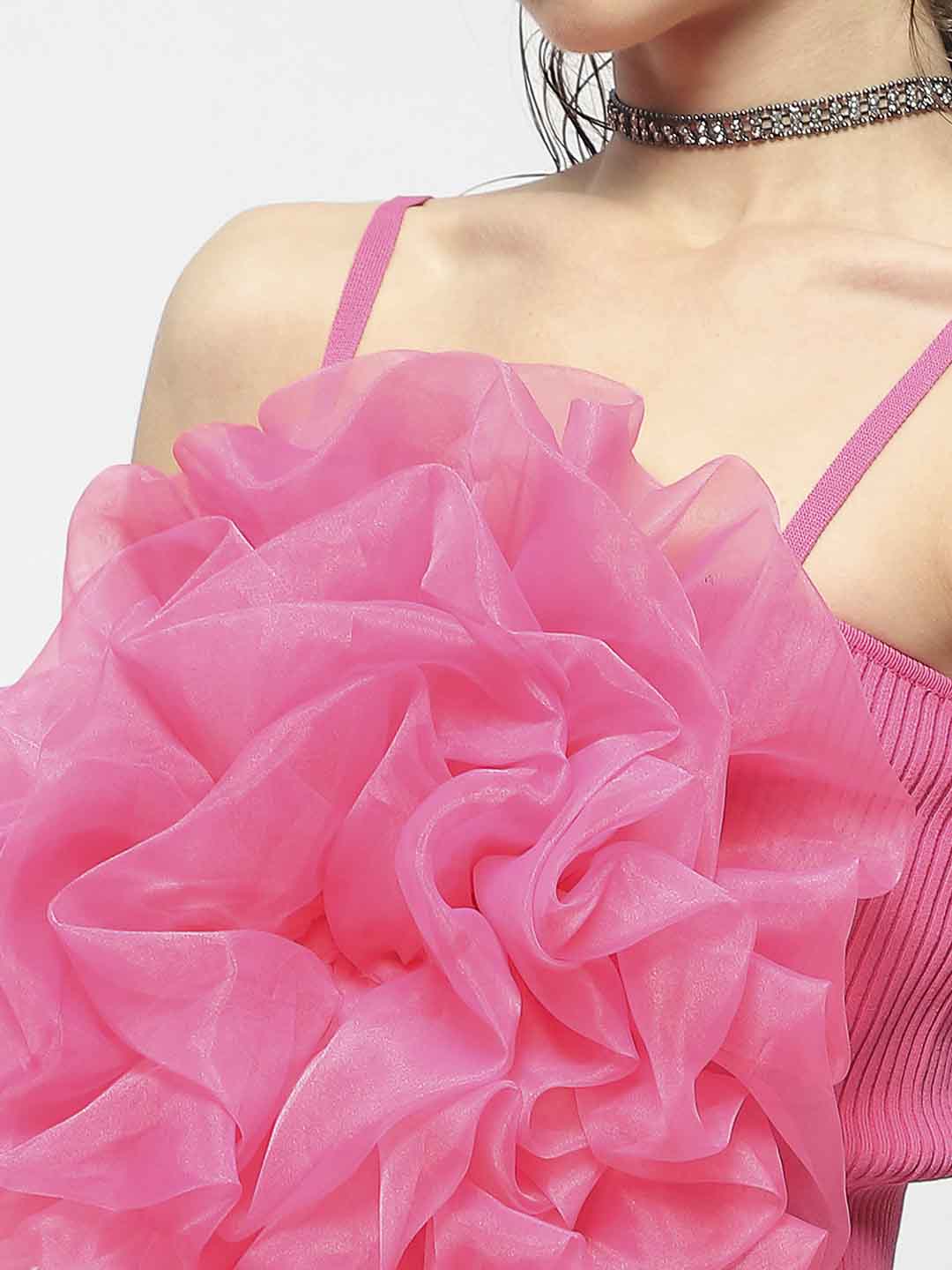 Madame Flower Applique Hot Pink Spaghetti Top - Image 6