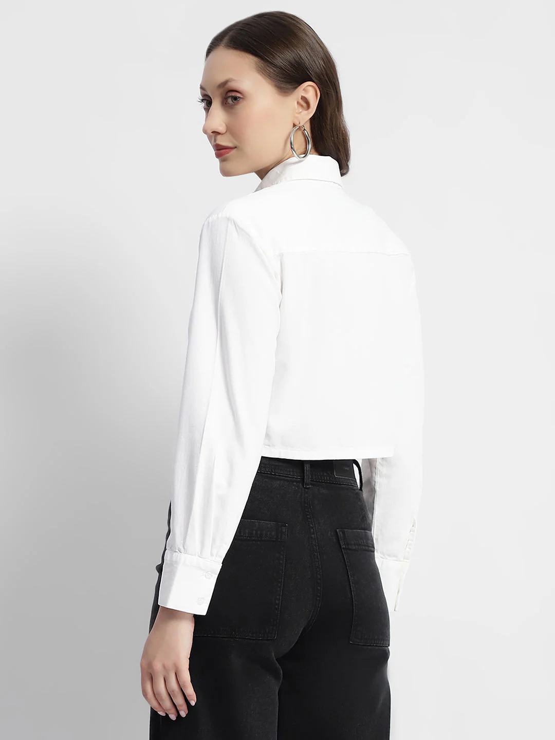 Madame White Front Flap Pocket Crop Shirt - Image 3