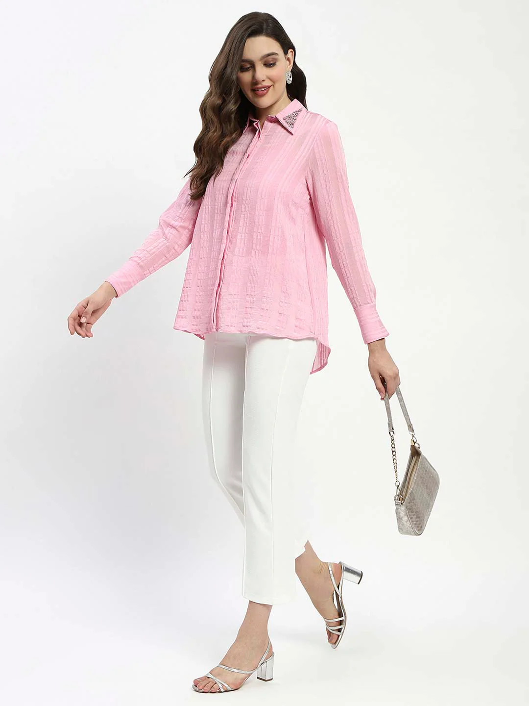 Madame Embroided Collar Pink Shirt - Image 2