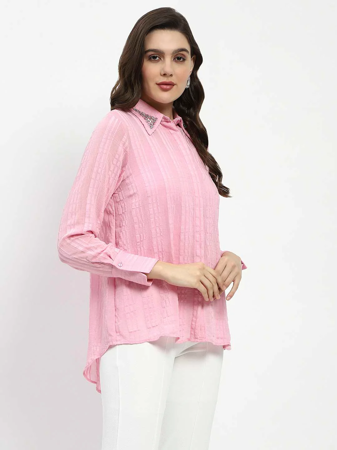 Madame Embroided Collar Pink Shirt - Image 3