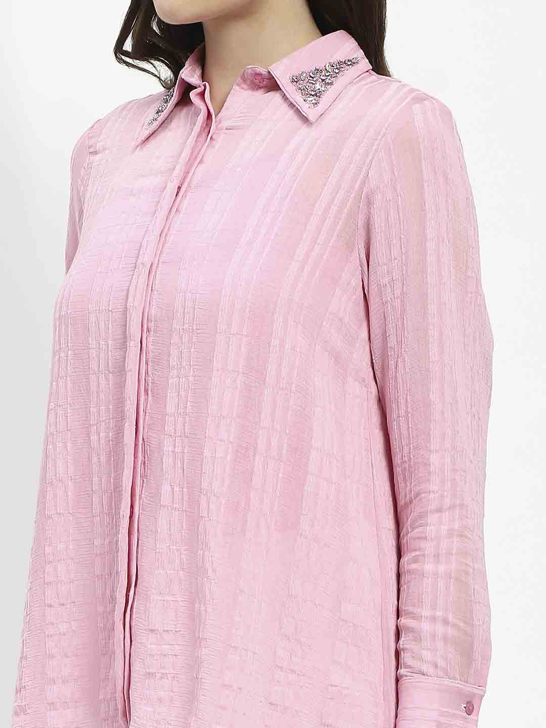 Madame Embroided Collar Pink Shirt - Image 6