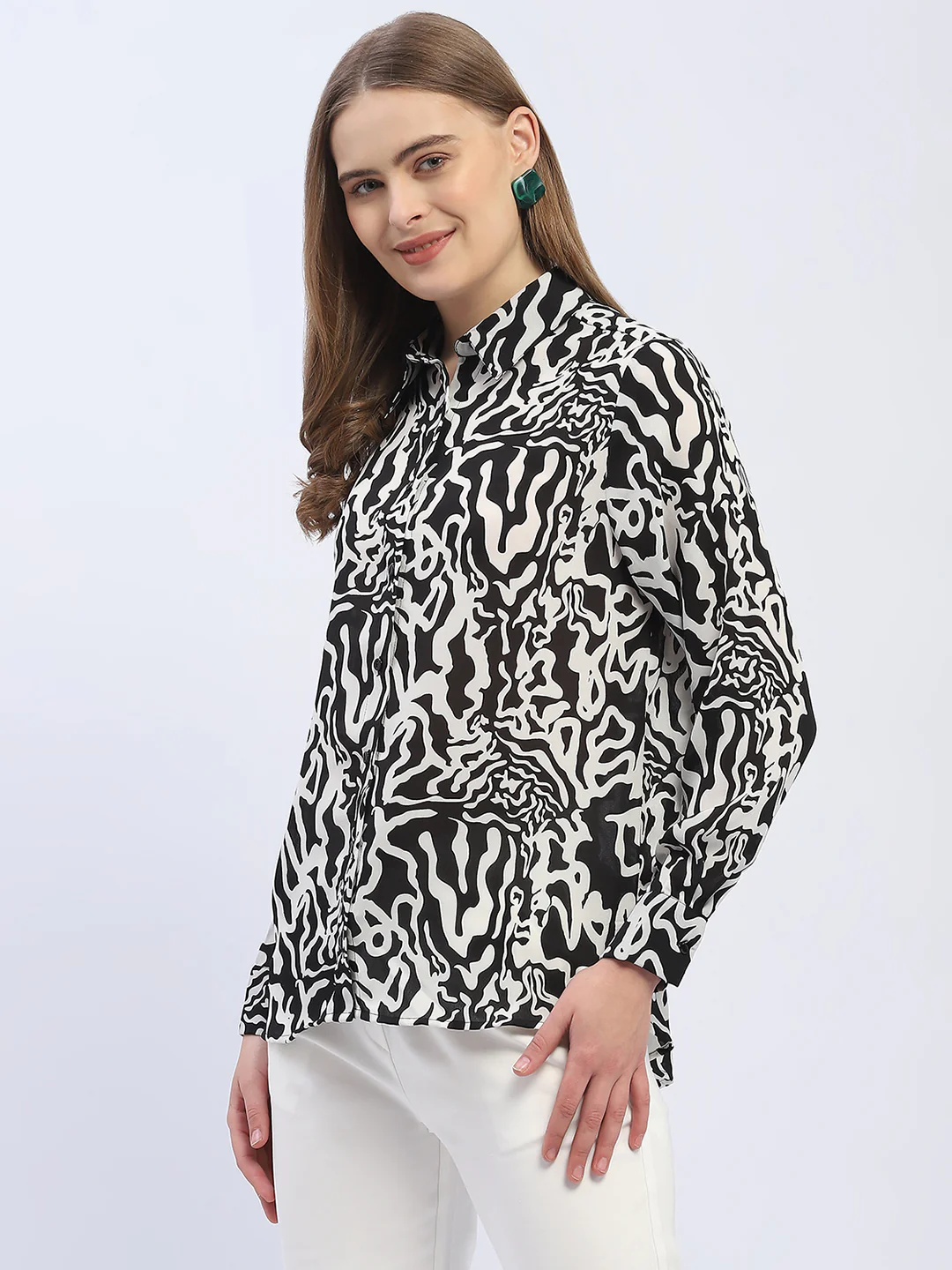 Madame Abstract Print Black Regular Shirt - Image 4