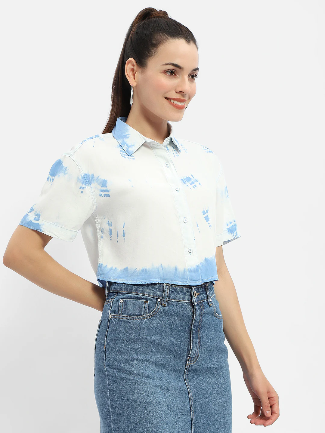 Madame Tie-Dye Blue Half Sleeve Shirt - Image 3