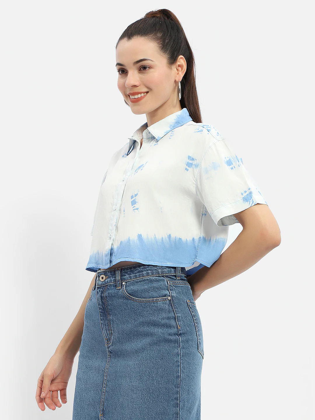 Madame Tie-Dye Blue Half Sleeve Shirt - Image 4
