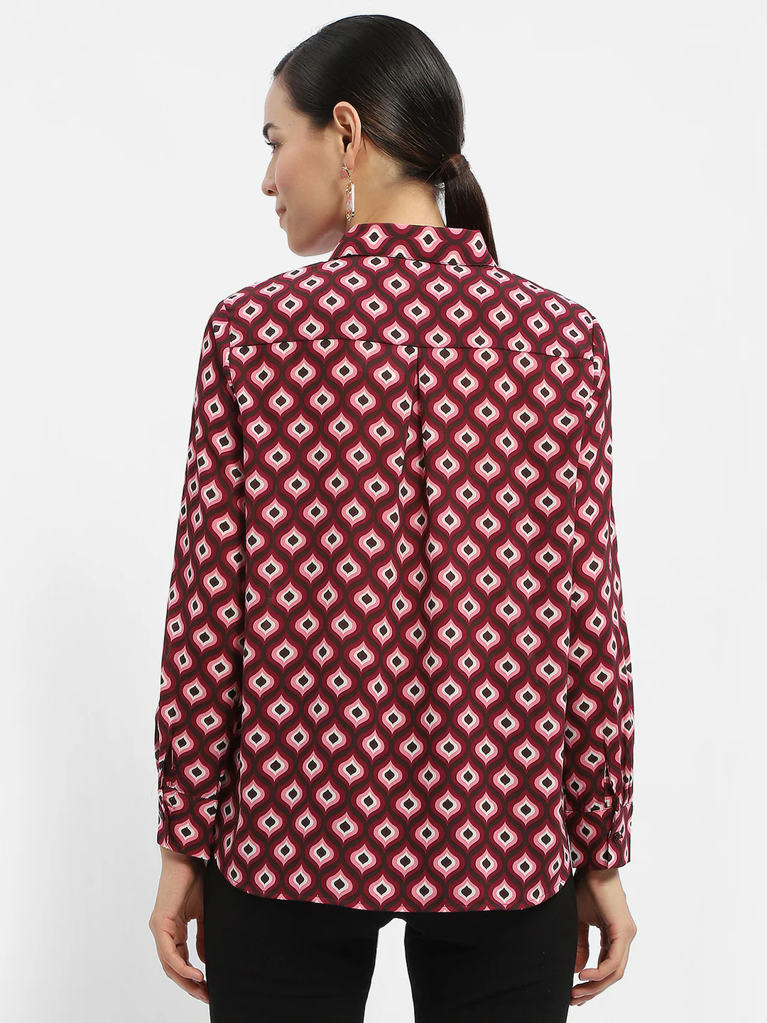 Madame Geometric Print Maroon Regular Shirt - Image 5