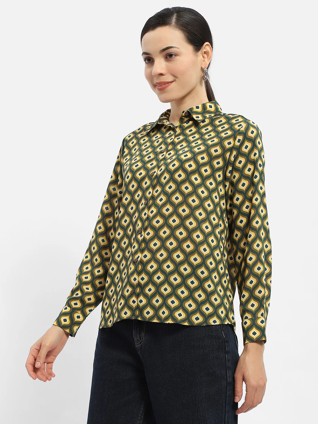 Madame Geometric Print Mustard Yellow Regular Shirt - Image 4