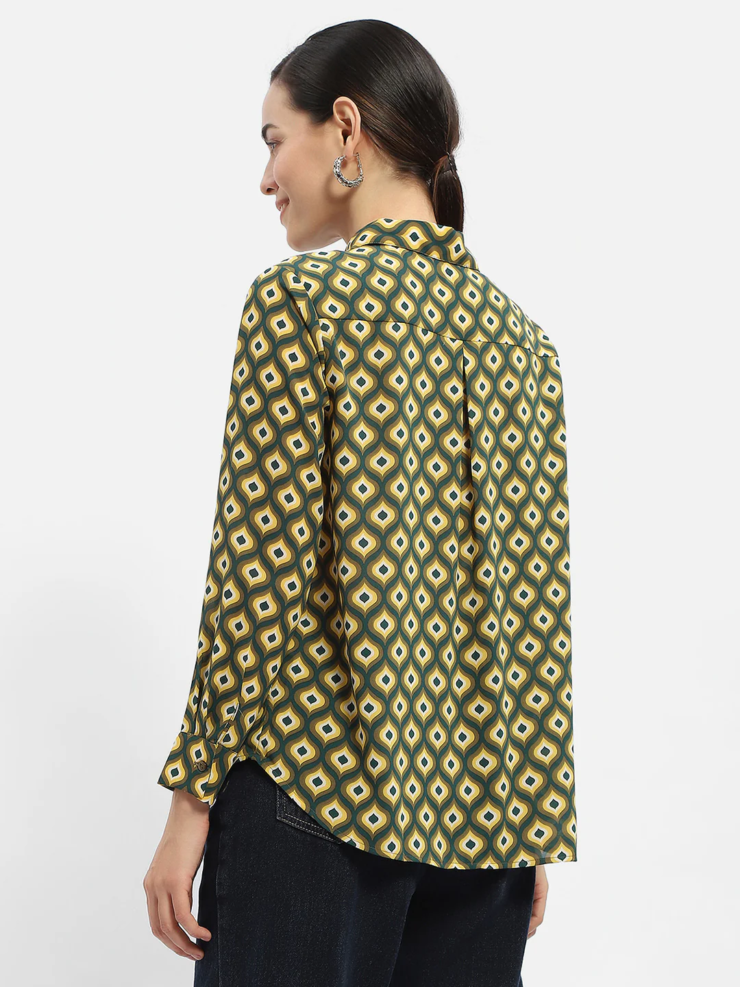 Madame Geometric Print Mustard Yellow Regular Shirt - Image 5