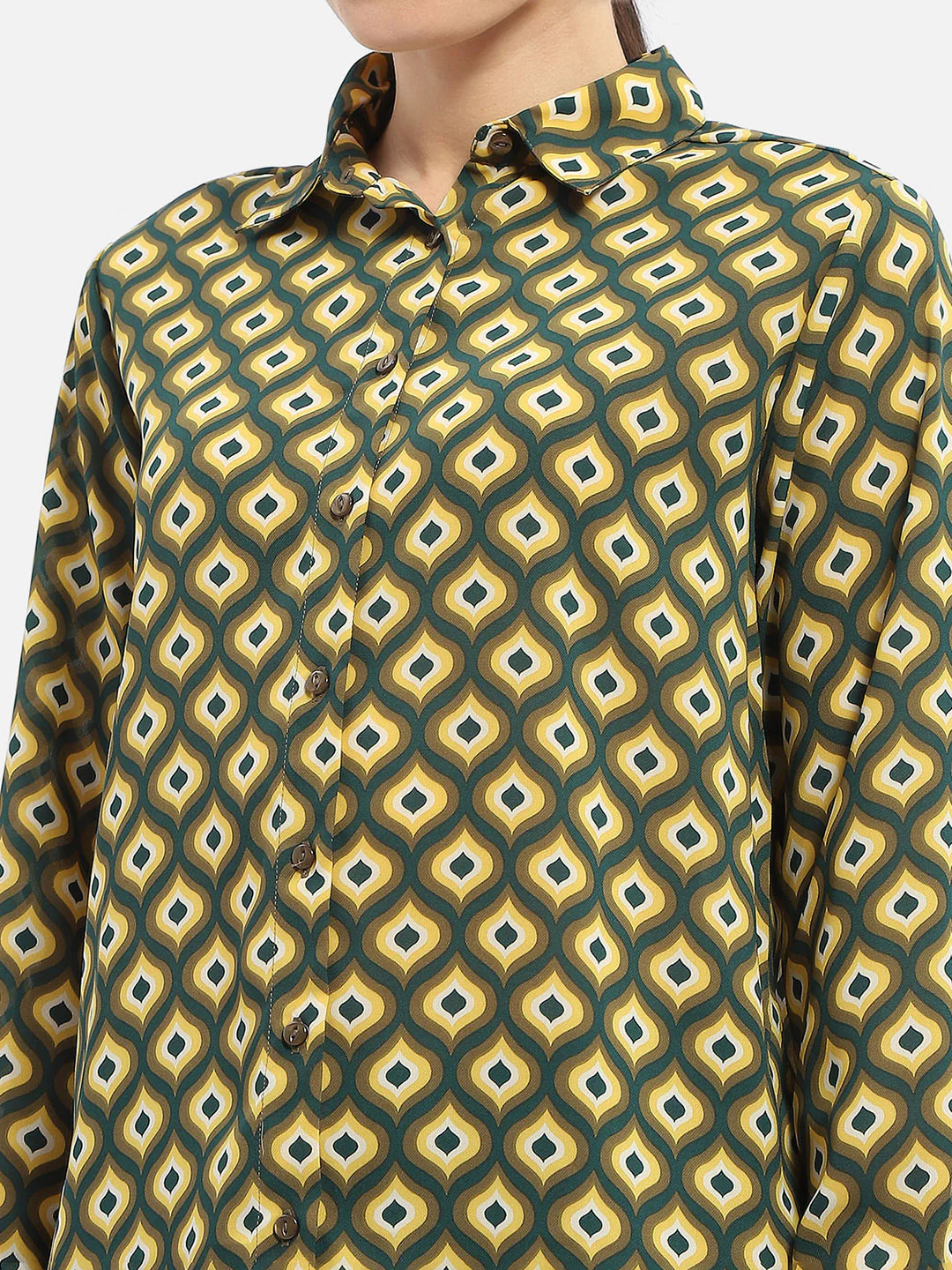 Madame Geometric Print Mustard Yellow Regular Shirt - Image 6