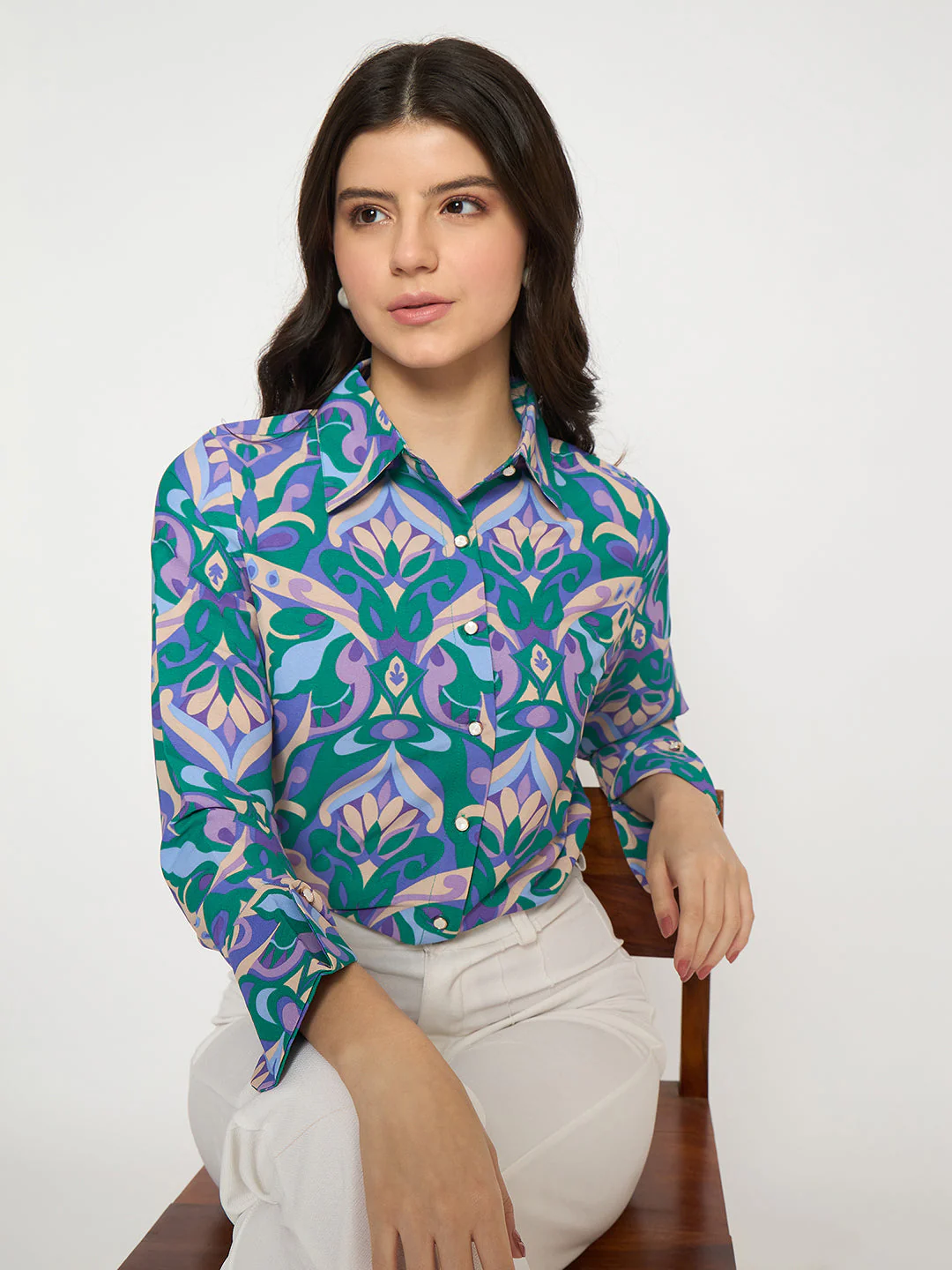 Madame All Over Print Full Sleeve Green Shirt - Image 2