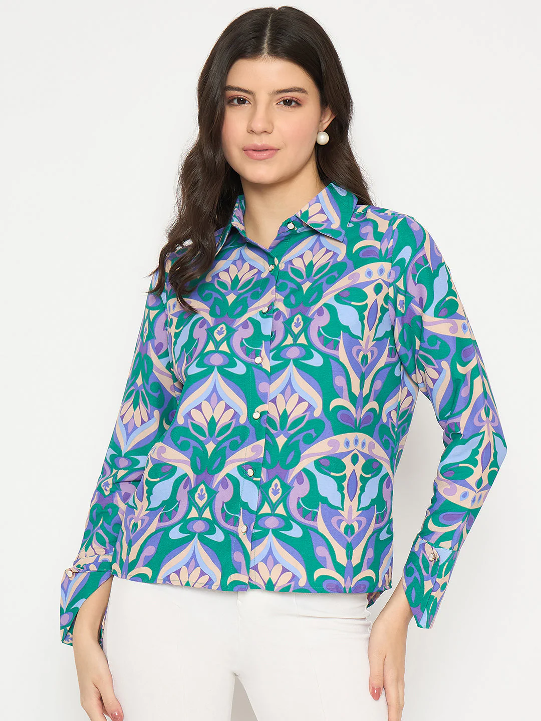 Madame All Over Print Full Sleeve Green Shirt - Image 3