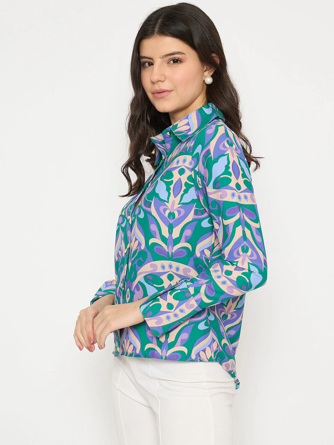 Madame All Over Print Full Sleeve Green Shirt - Image 4