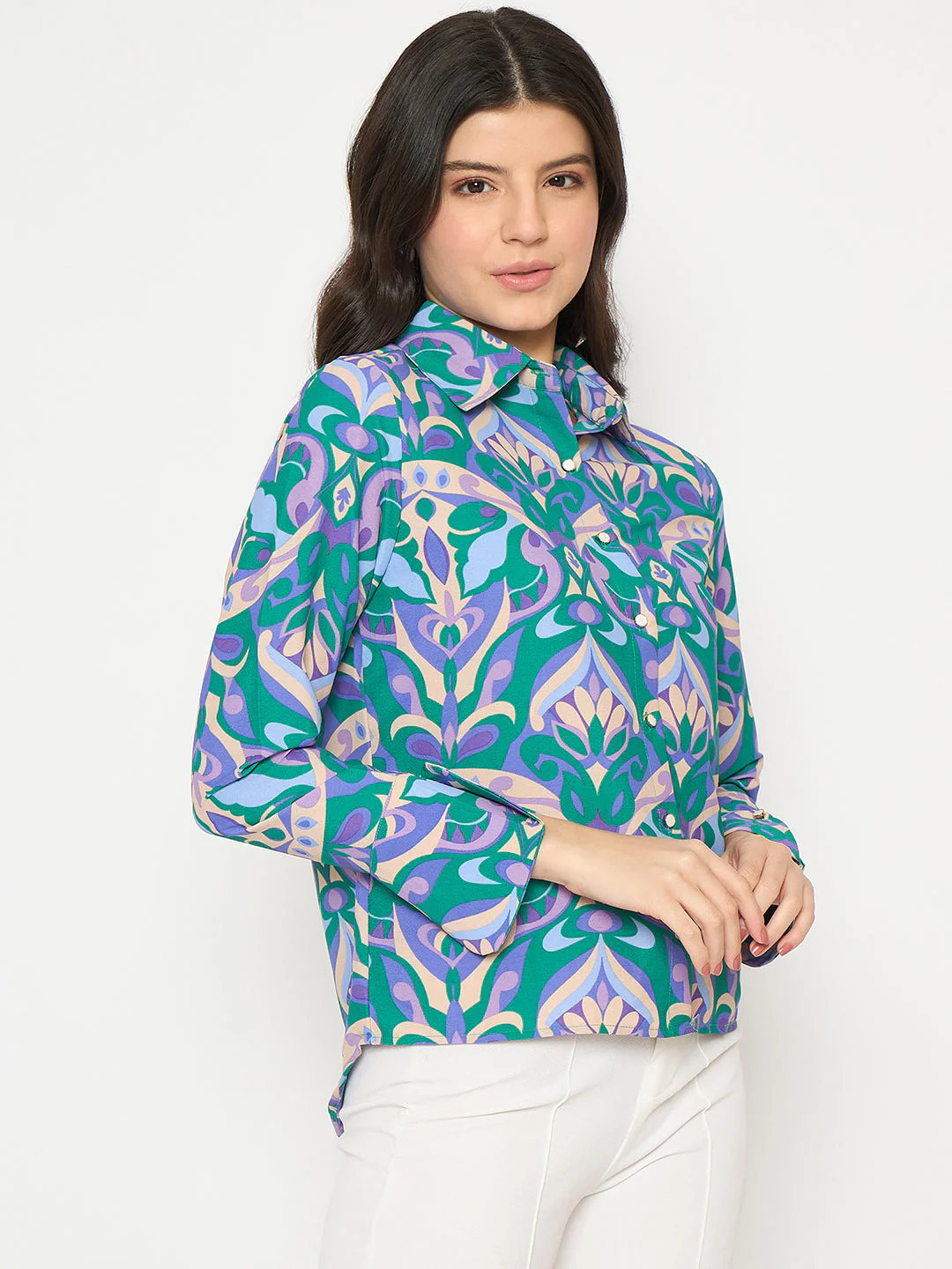 Madame All Over Print Full Sleeve Green Shirt - Image 5