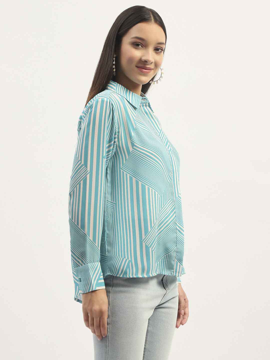 Madame Geometric Striped Aqua Shirt - Image 4