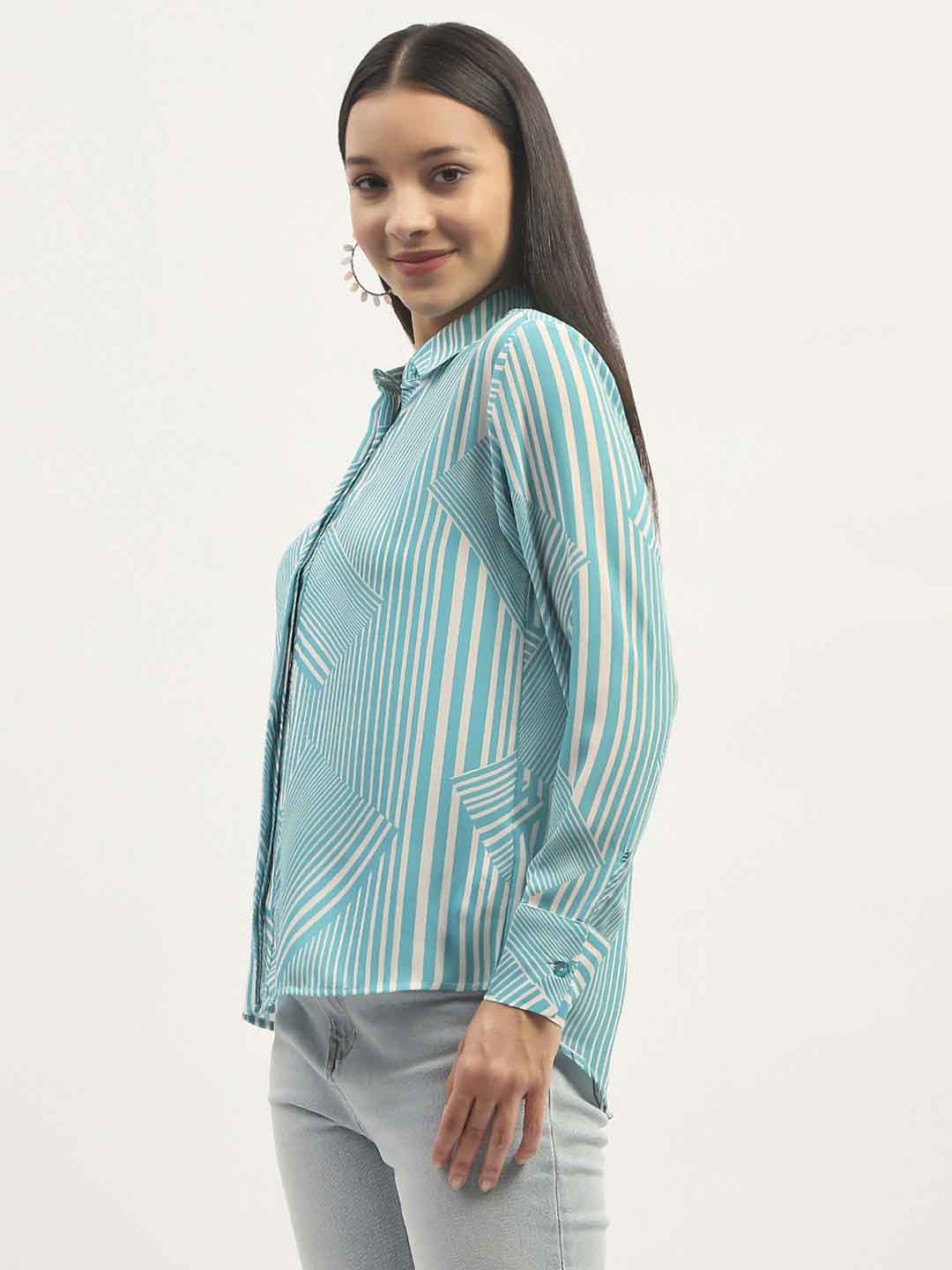 Madame Geometric Striped Aqua Shirt - Image 5