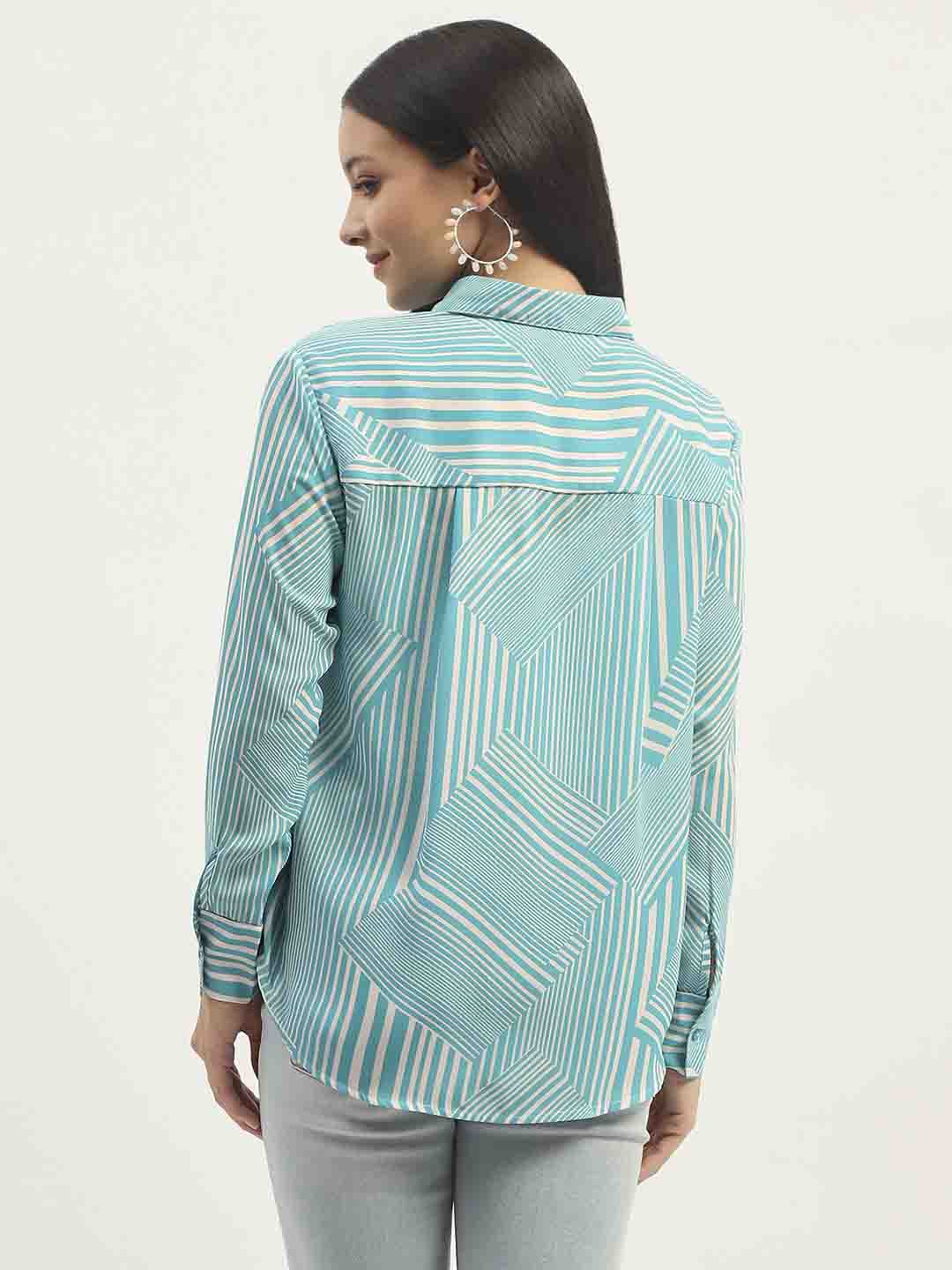 Madame Geometric Striped Aqua Shirt - Image 6