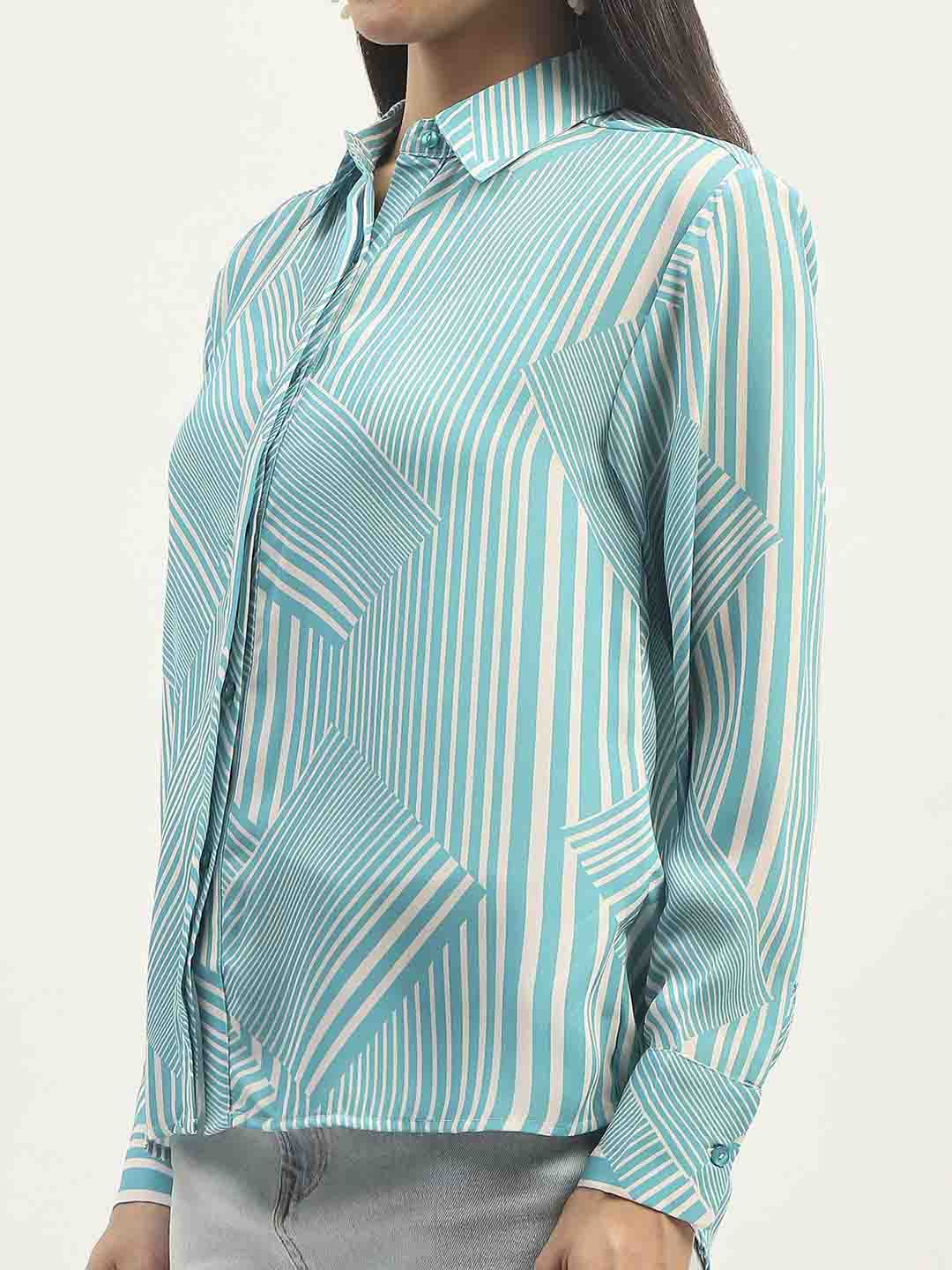 Madame Geometric Striped Aqua Shirt - Image 7