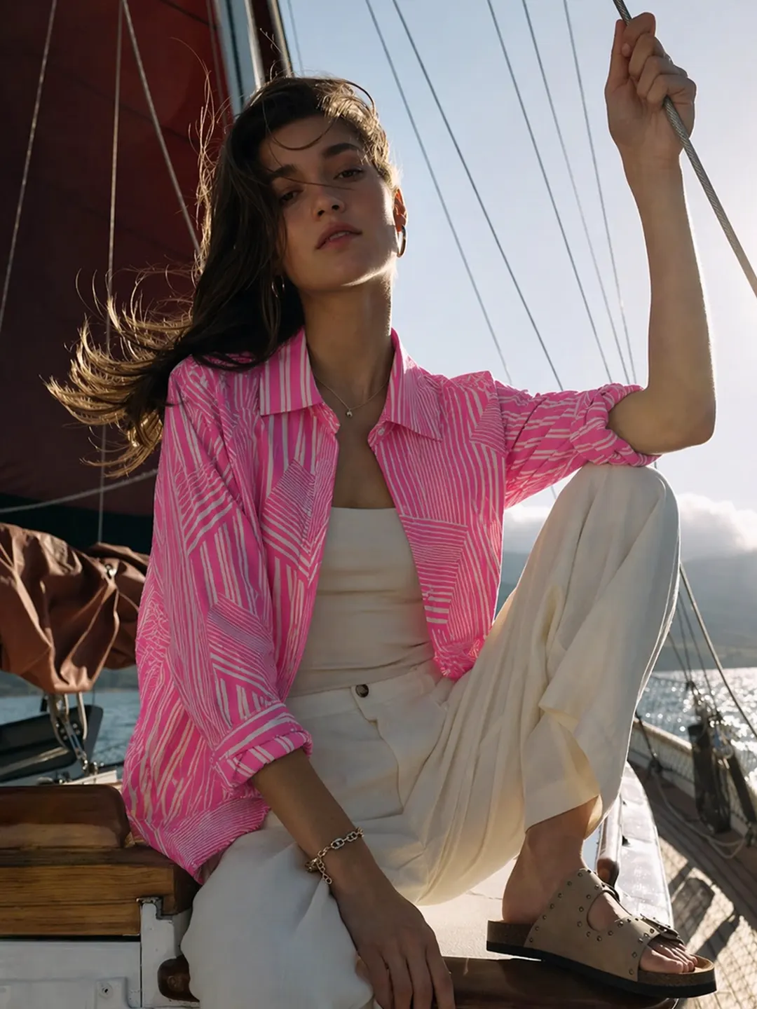 Madame Geometric Striped Pink Shirt