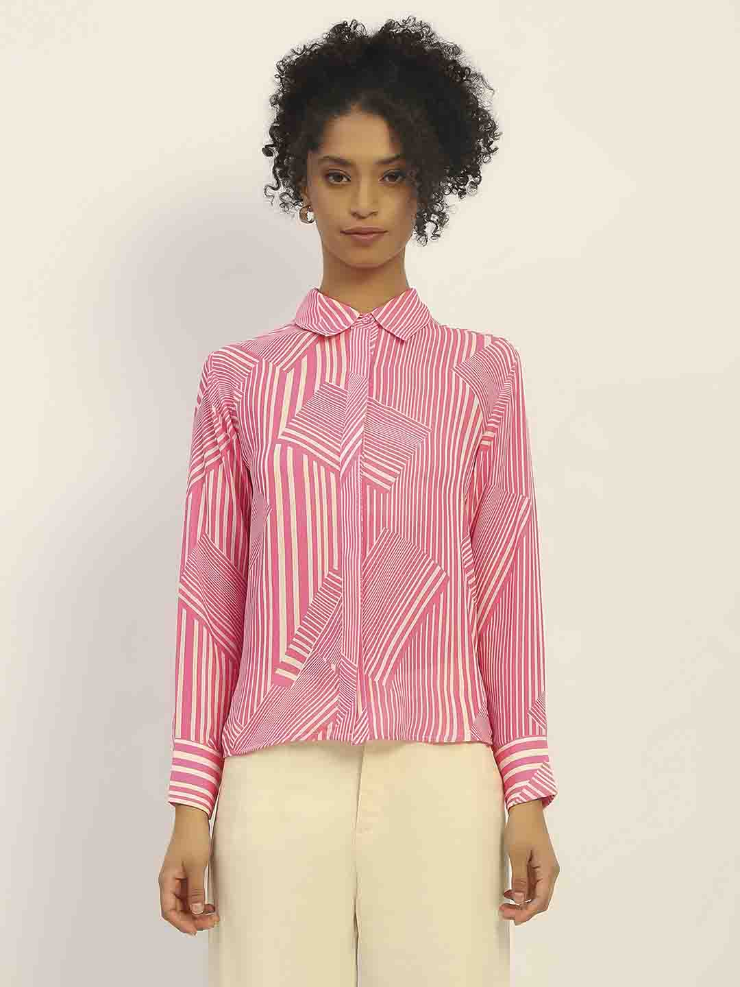Madame Geometric Striped Pink Shirt - Image 2