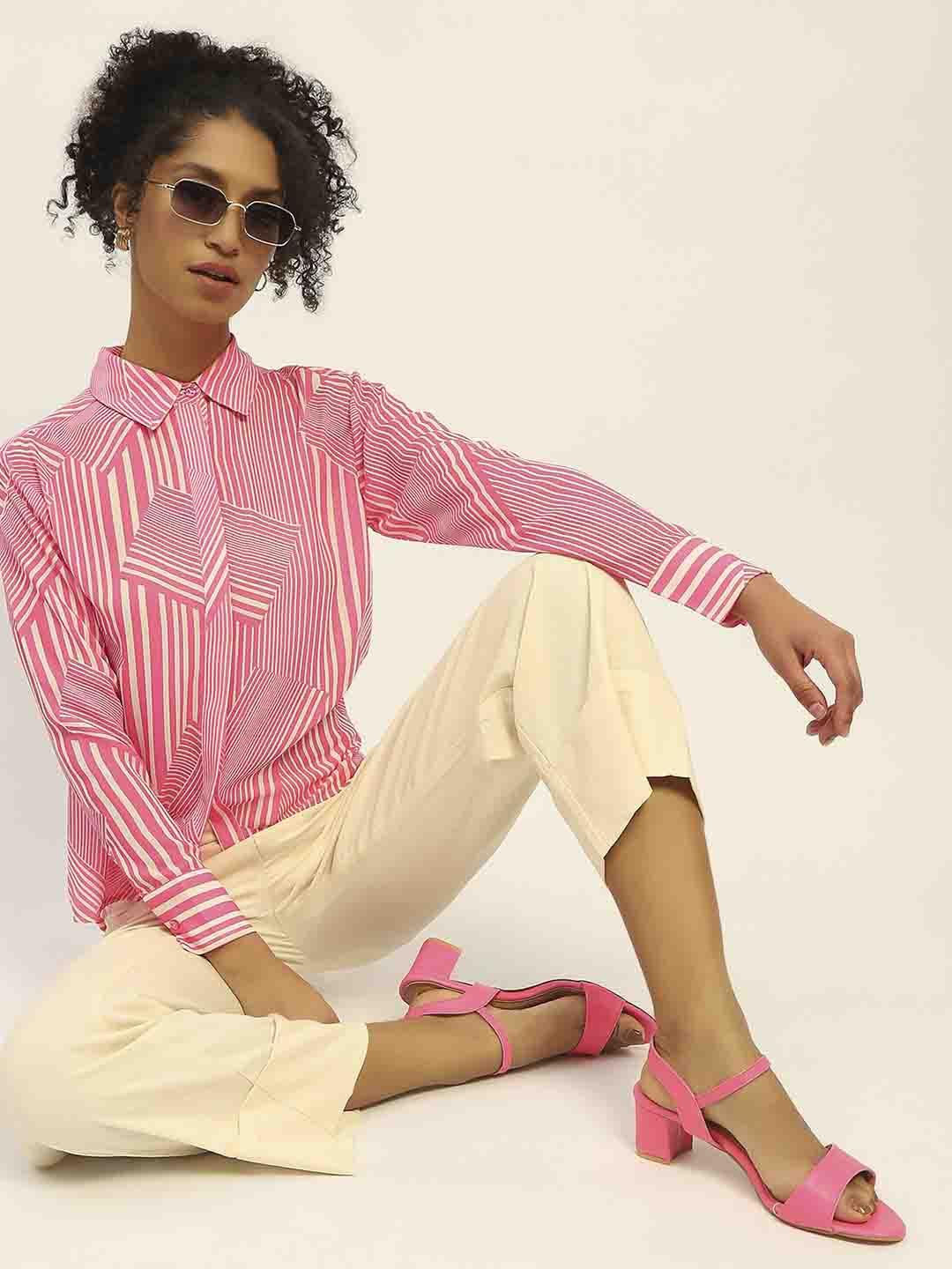 Madame Geometric Striped Pink Shirt - Image 3