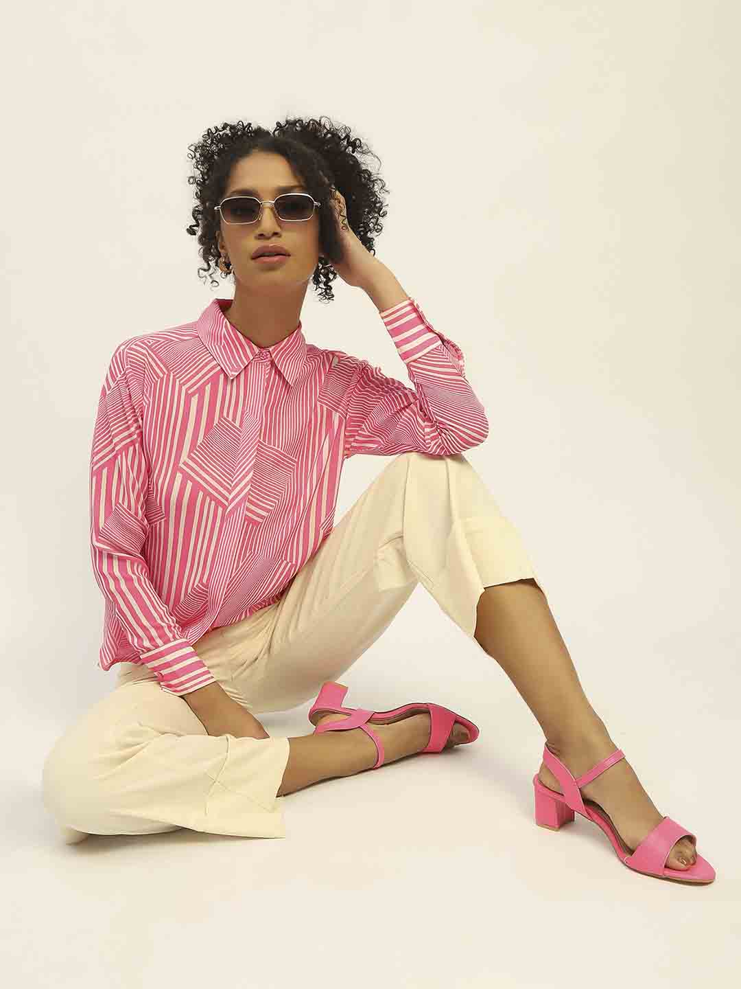 Madame Geometric Striped Pink Shirt - Image 4
