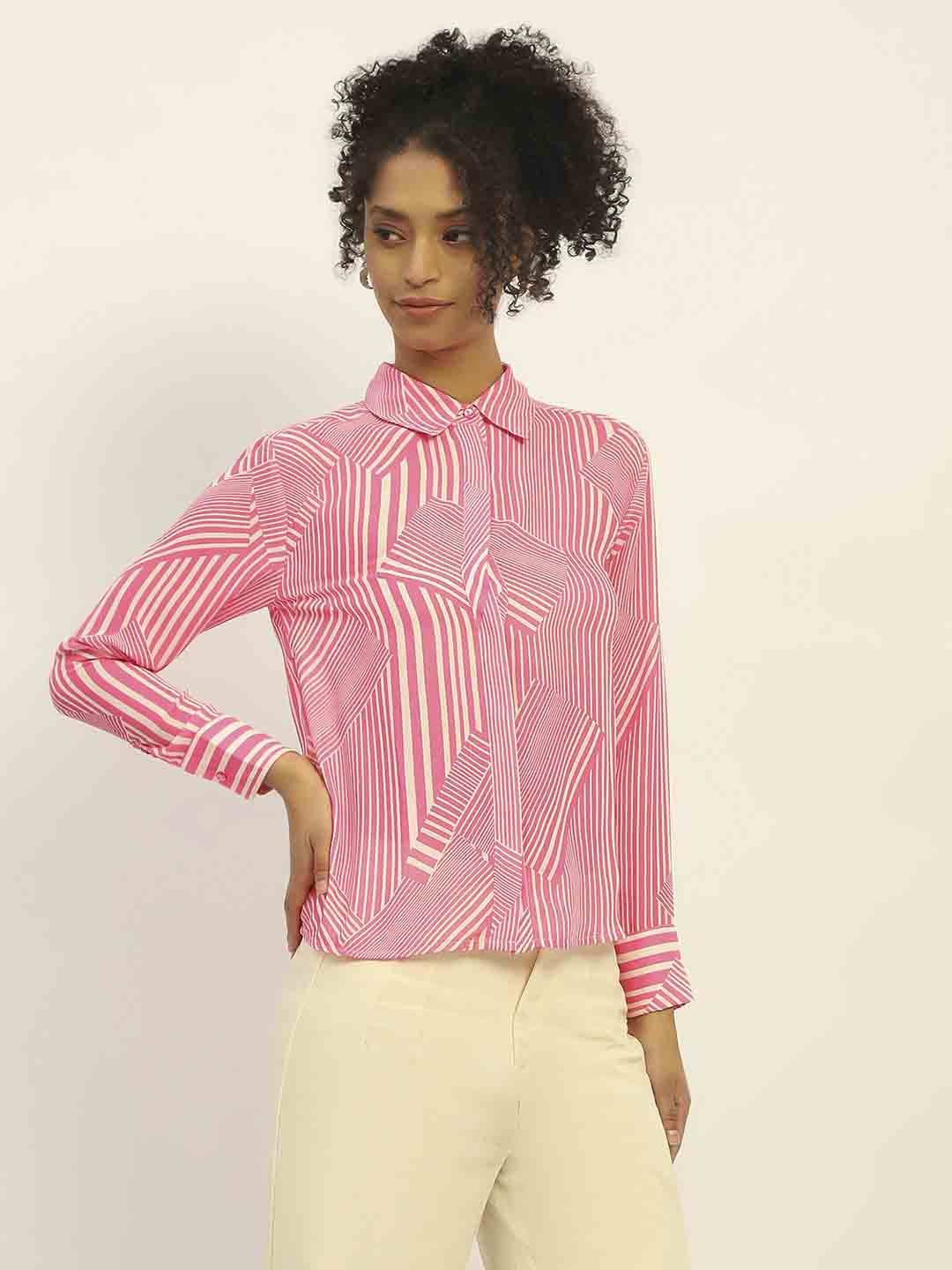 Madame Geometric Striped Pink Shirt - Image 5