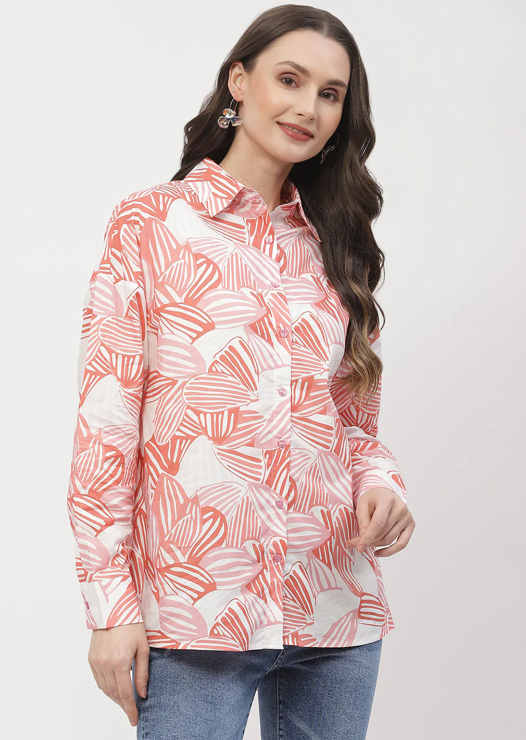 Madame Abstract Print Brick Orange Regular Shirt - Image 4