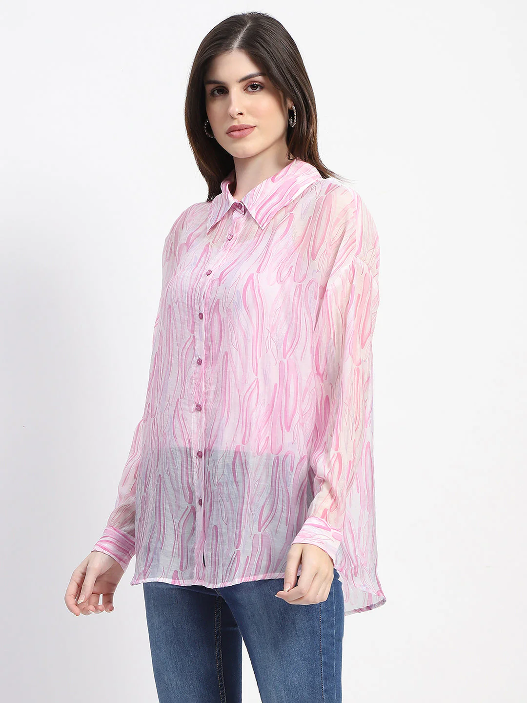 Madame Semi Sheer Abstract Print Baby Pink Shirt - Image 5