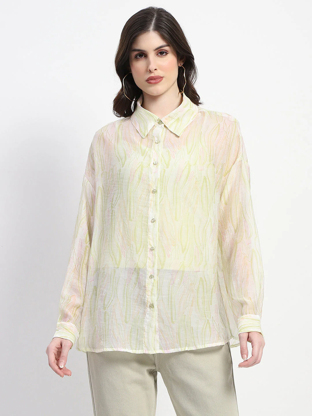 Madame Semi Sheer Abstract Print Lime Shirt - Image 2