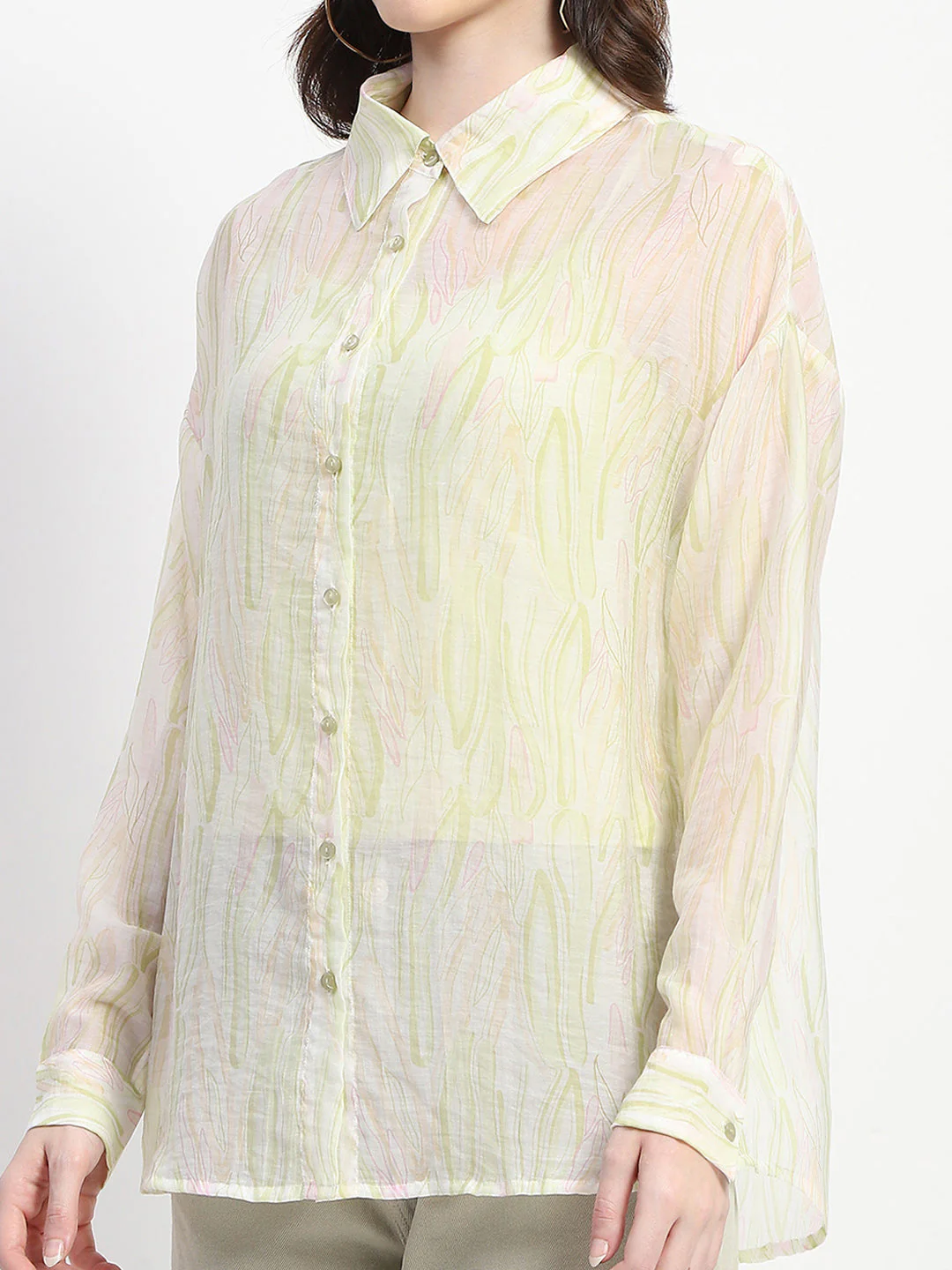 Madame Semi Sheer Abstract Print Lime Shirt - Image 6