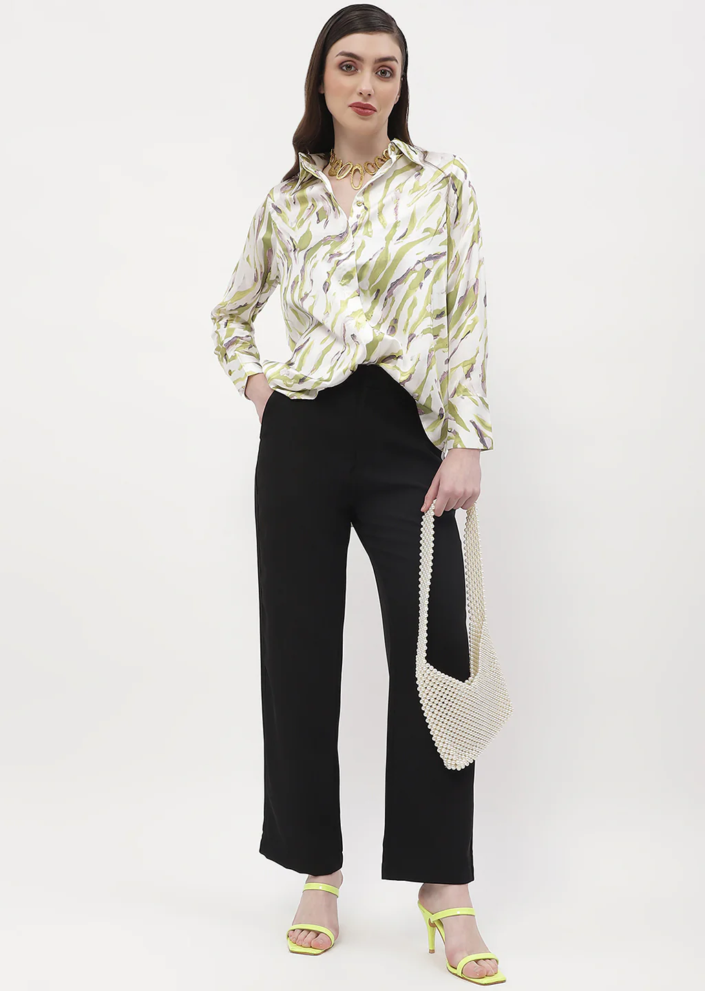 Madame Abstract Print Olive Green Regular Shirt - Image 2