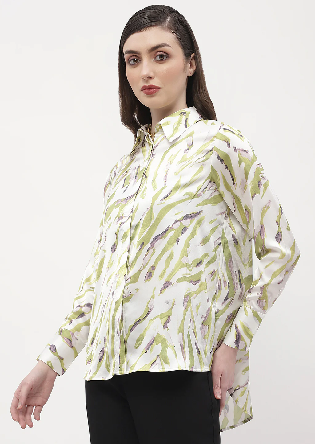 Madame Abstract Print Olive Green Regular Shirt - Image 4