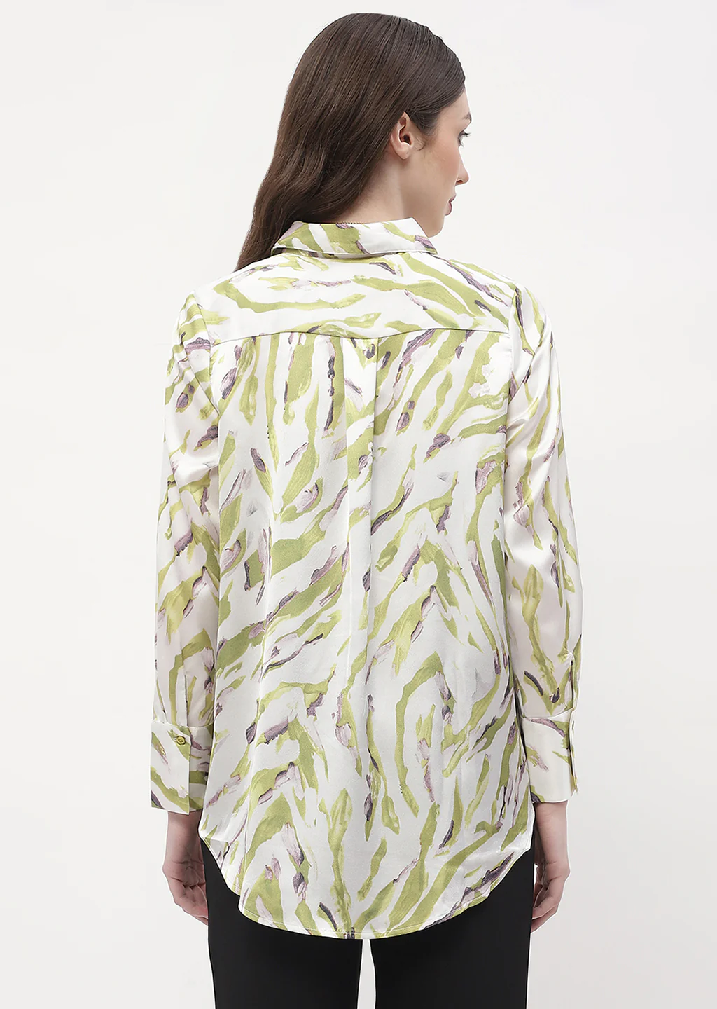 Madame Abstract Print Olive Green Regular Shirt - Image 5