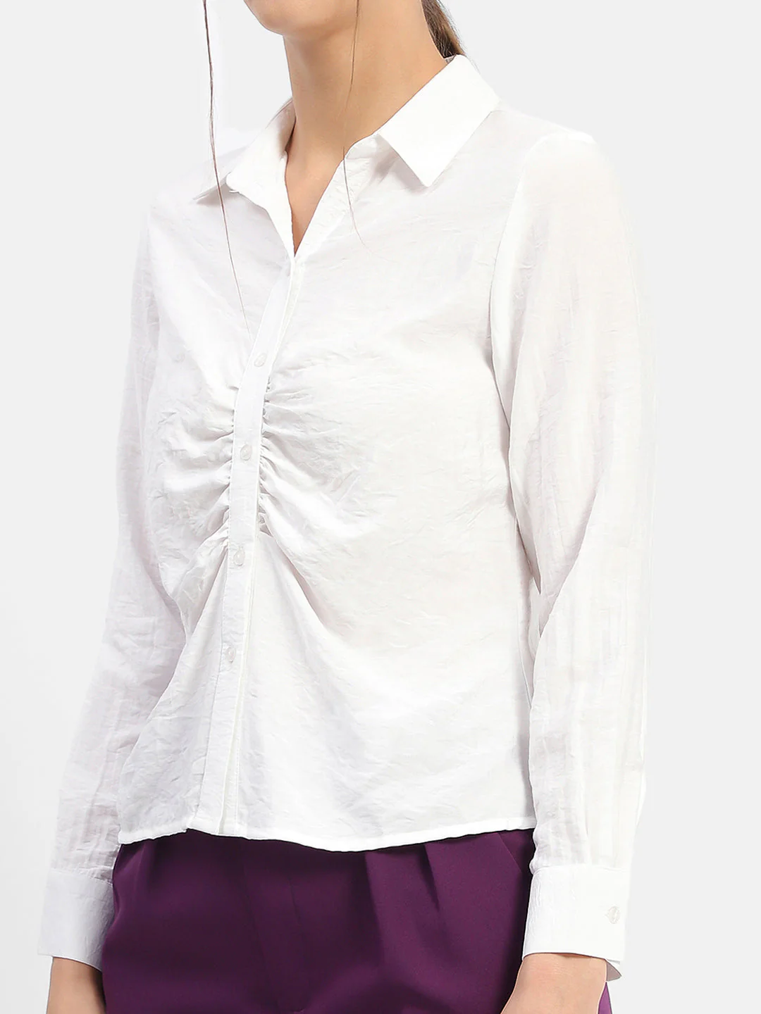 Madame Textured White Ruched Shirt - Image 2