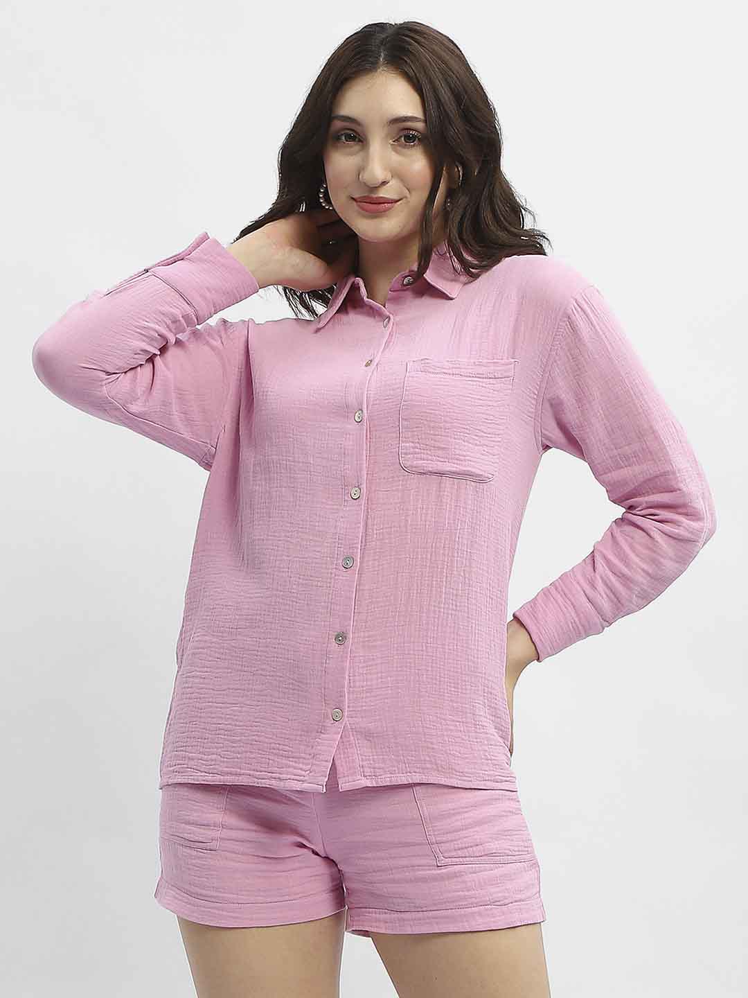 Madame Pink Crepe Regular Shirt