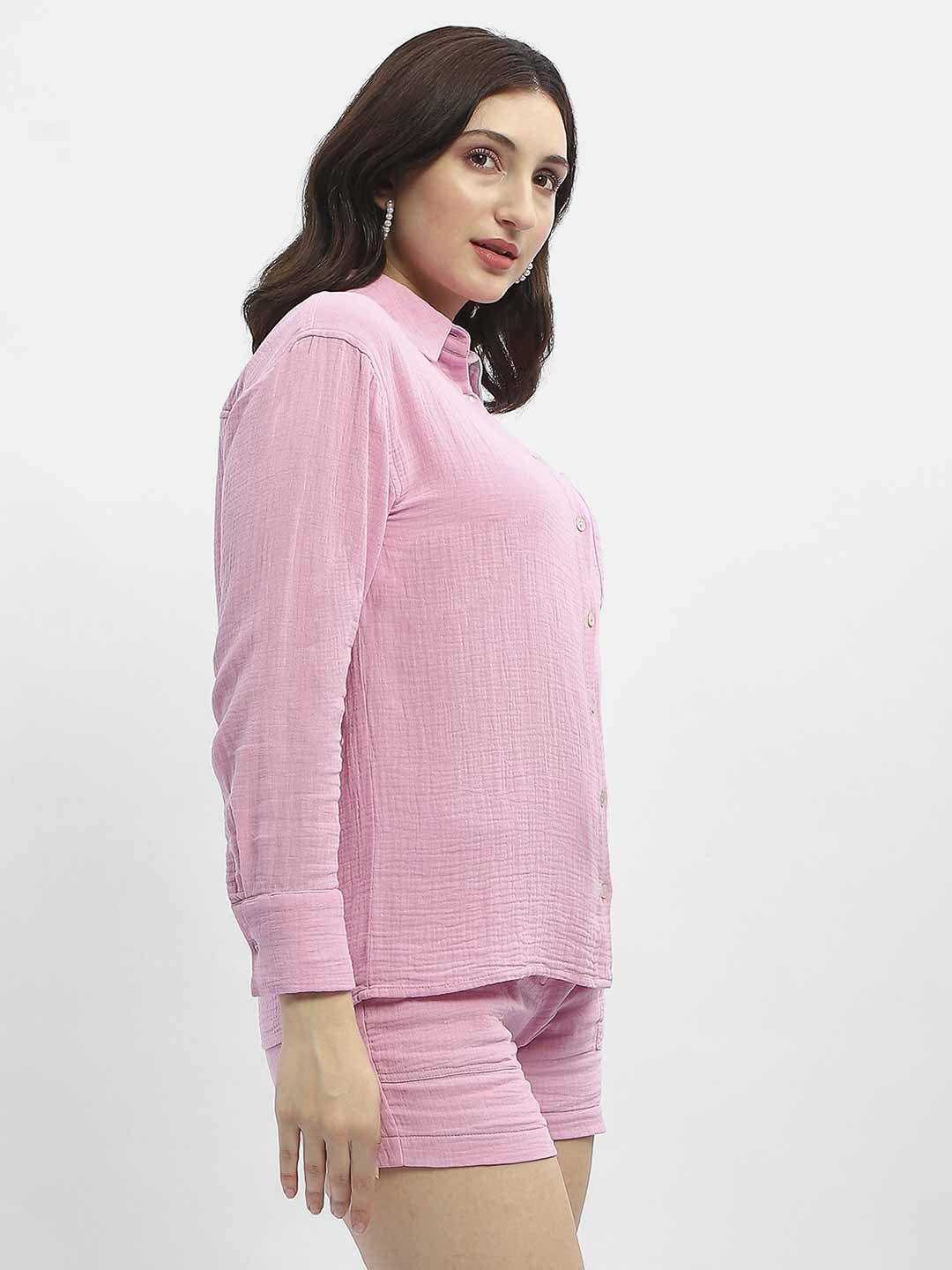 Madame Pink Crepe Regular Shirt - Image 3