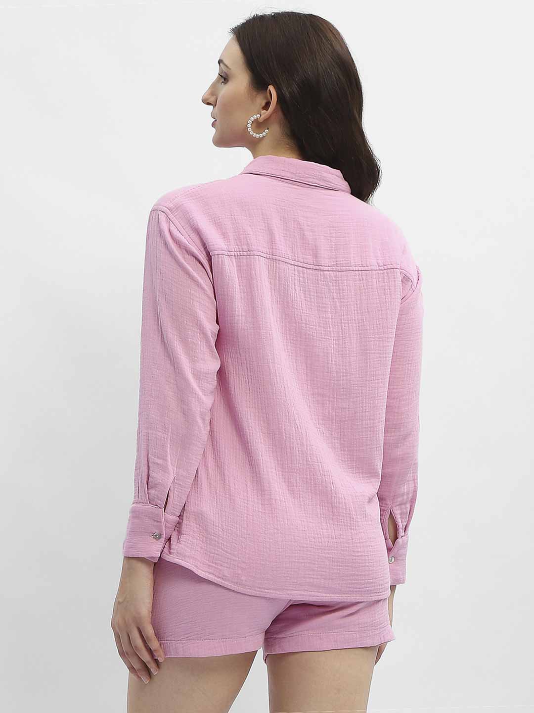 Madame Pink Crepe Regular Shirt - Image 5