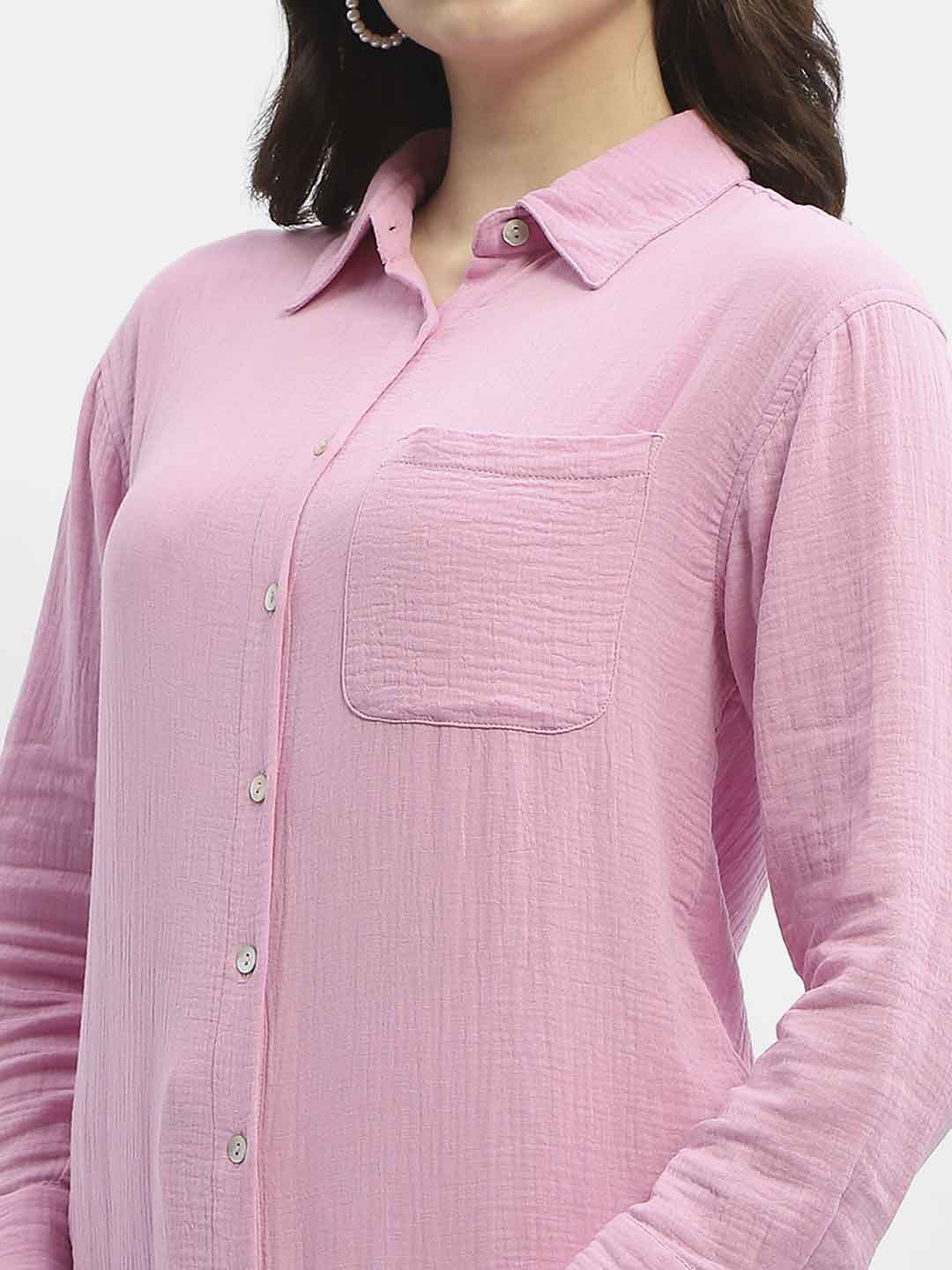 Madame Pink Crepe Regular Shirt - Image 6