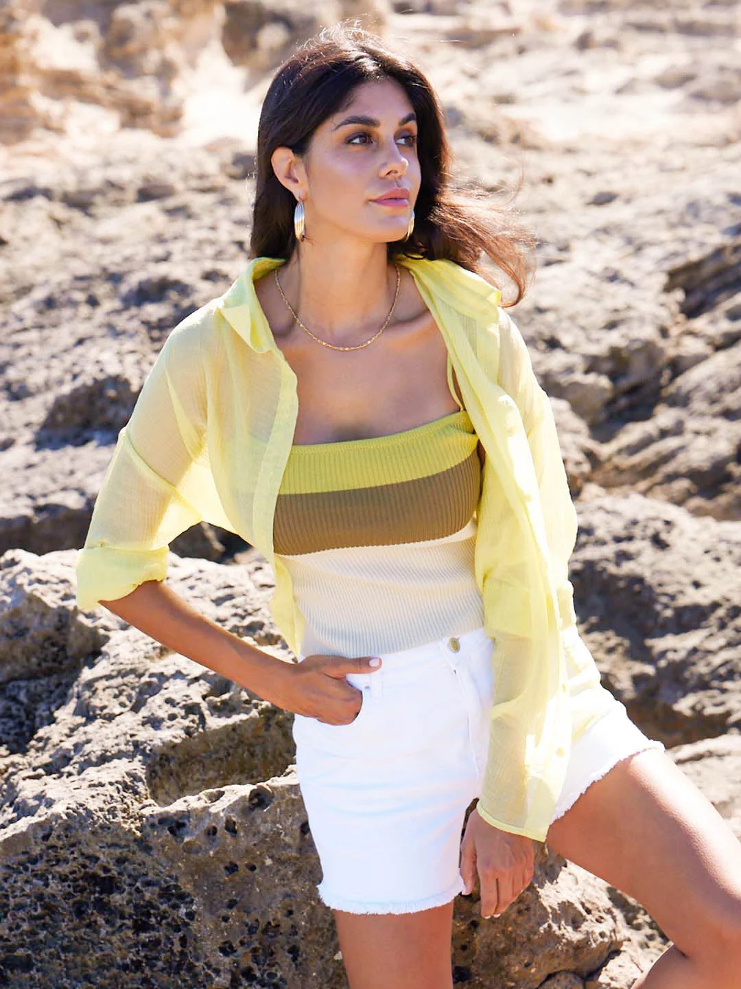 Madame Semi Sheer Lime Women Shirt