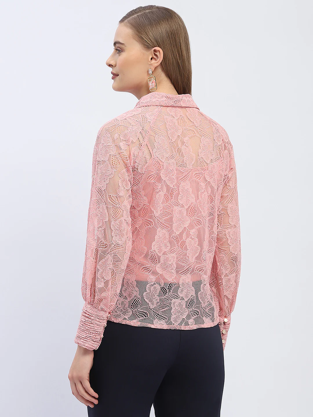 Madame Pleated Cuff Pink Lace Shirt - Image 5