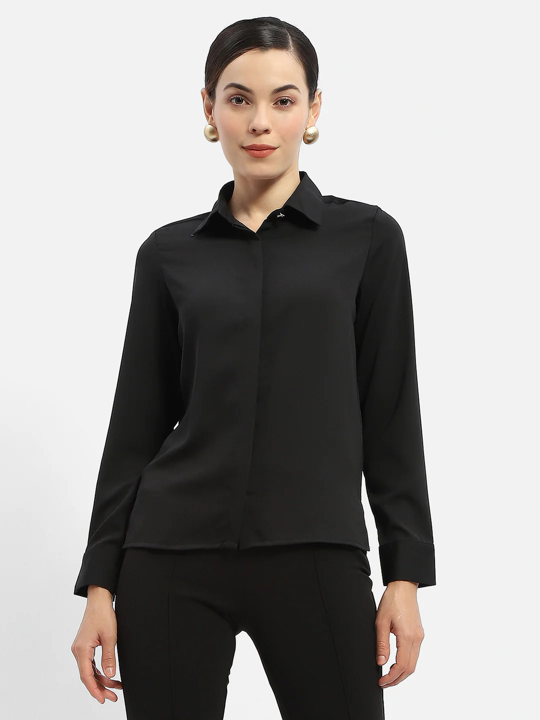 Madame Solid Black Regular Shirt