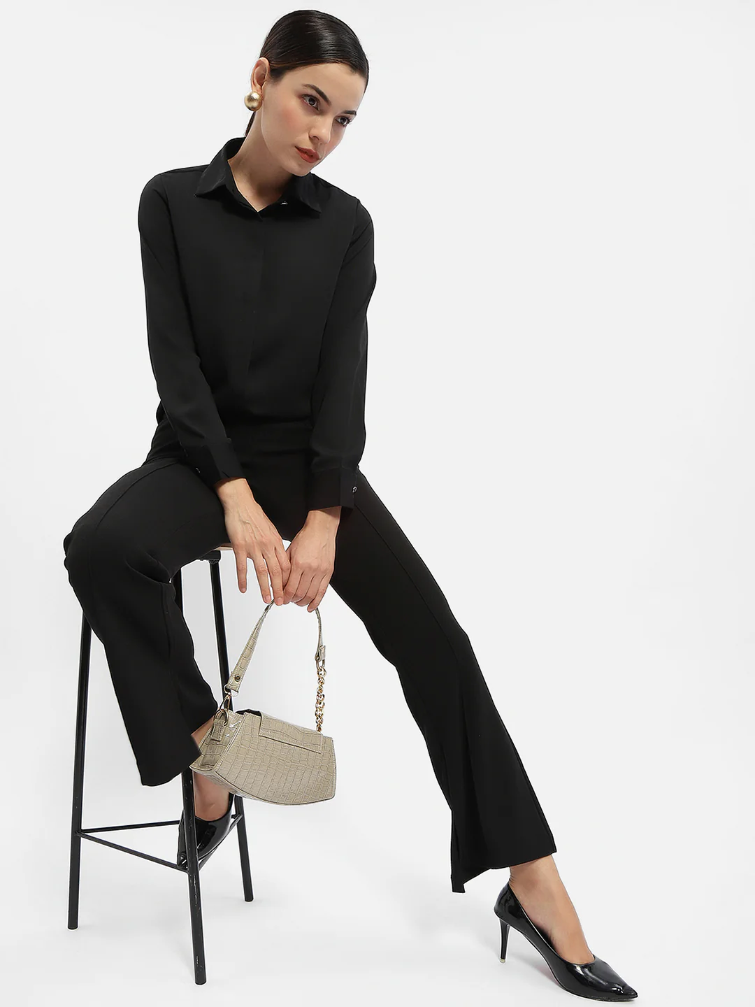 Madame Solid Black Regular Shirt - Image 2