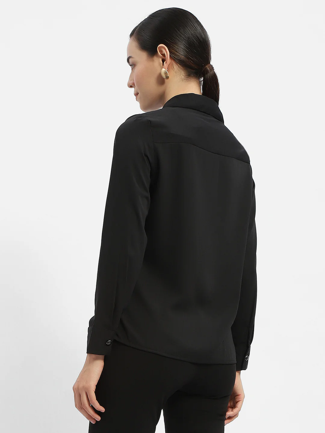 Madame Solid Black Regular Shirt - Image 5