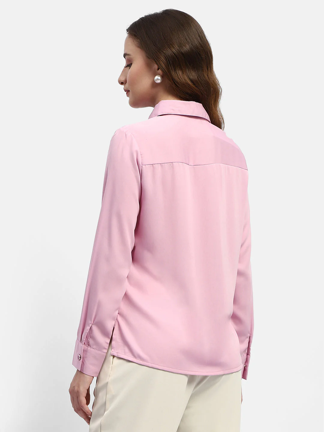 Madame Solid Pink Regular Shirt - Image 3